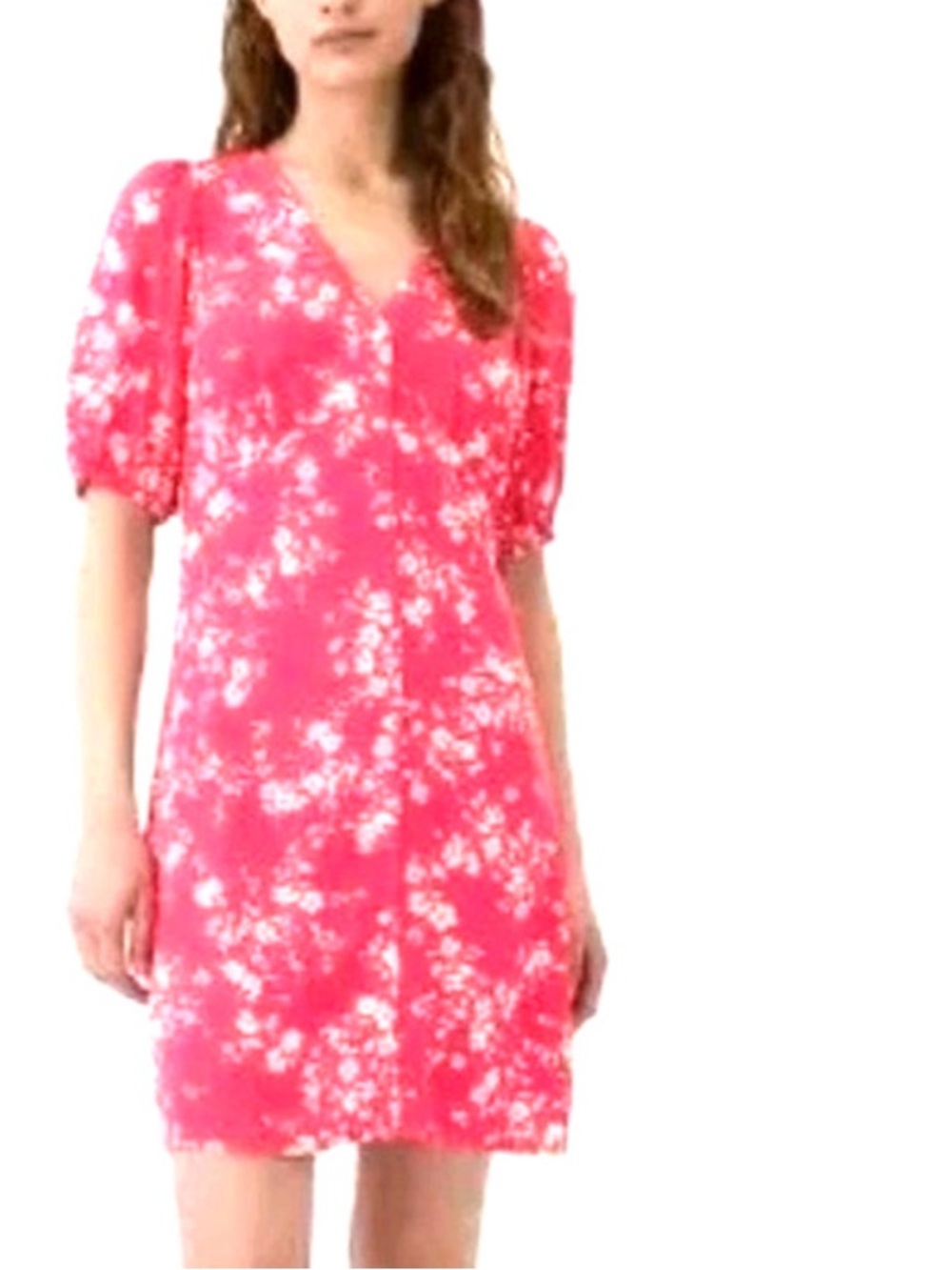 GAP Red and White Floral‎ full button down  puff sleeve Dress medium